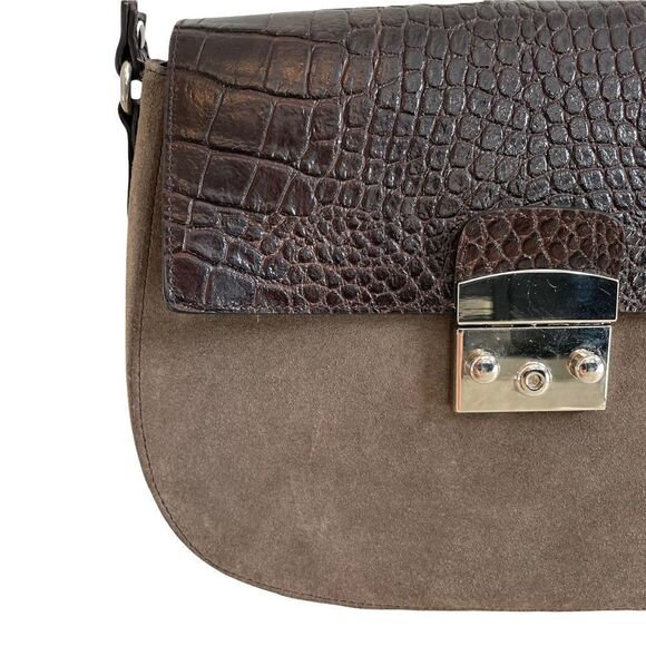 Claudia Firenze Made in Italy Suede Croc Embossed Leather Crossbody - Picture 3 of 13